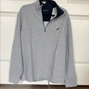 Nautica Men's Heather Gray Half-Zip Pullover with Navy Trim